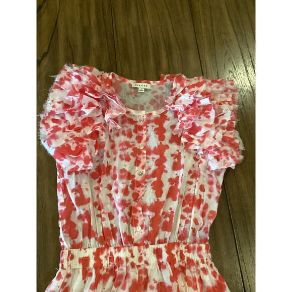 Stellah  Ruffle Tiered Mini sun Dress Button Front Cotton Red white  S - Picture 10 of 10